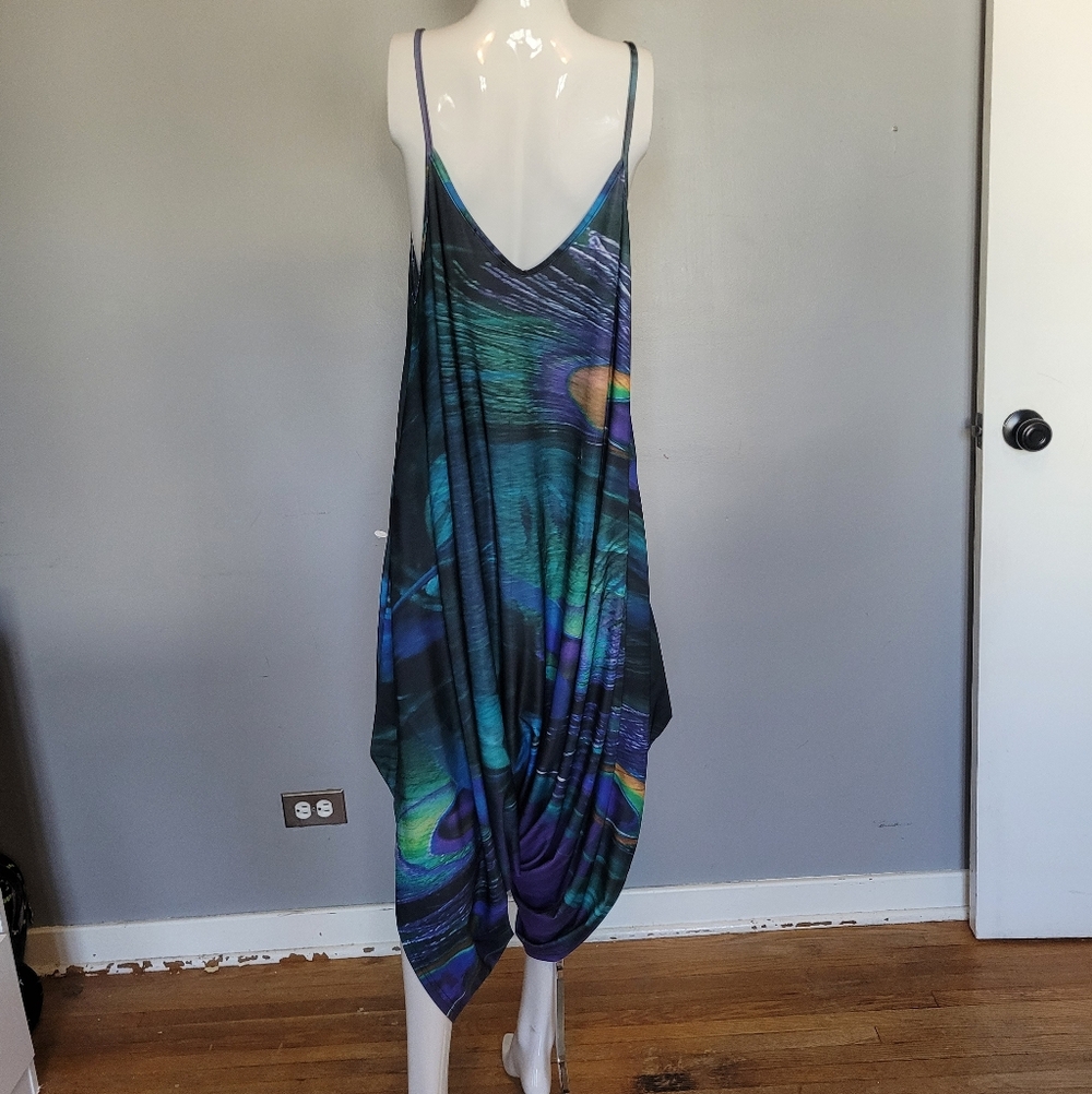 Lily By Firmiana Peacock Harem Jumpsuit, GUC, Size L - Picture 3 of 8